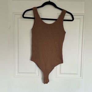 Pink Lily Brown Ribbed Bodysuit